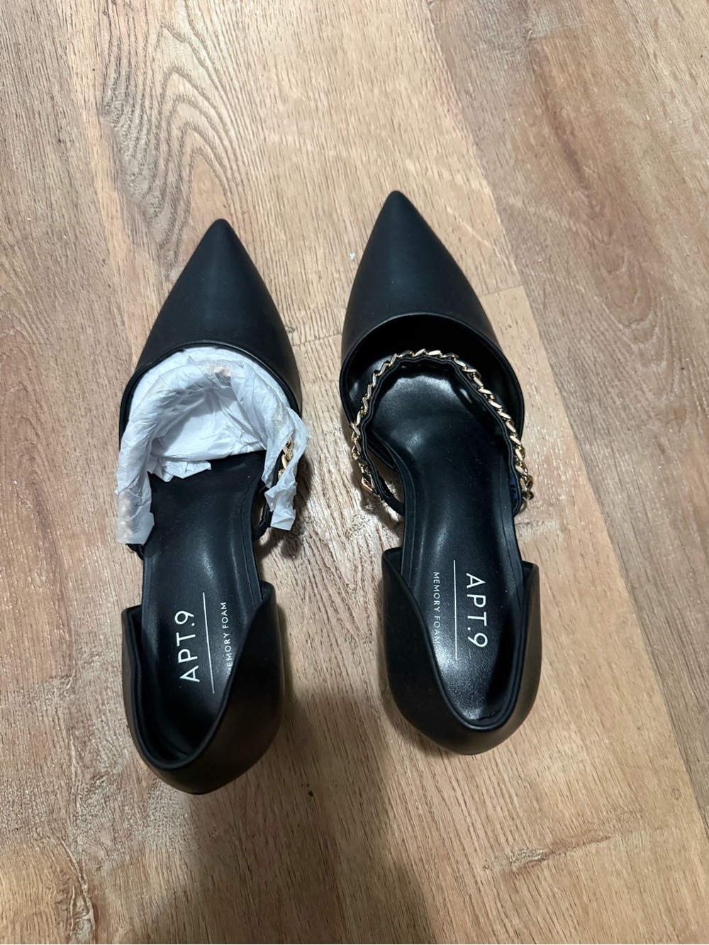 Apt. 9 Black Pointed D'Orsay Flats with Gold Chain Accent